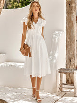 Damen Elegantes Sommer-Midikleid mit gerüschten Ärmeln