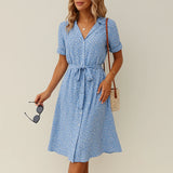 Damen Florales Hemdblusen Sommerkleid