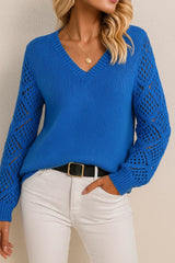 Damen Modern Stil Langarm-Häkelbluse