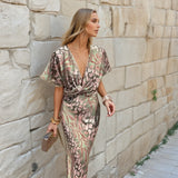 Damen Maxikleid mit gedrehtem V-Ausschnitt