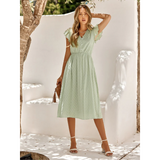 Damen Midikleid mit V-Ausschnitt und hoher Taille