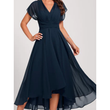 Elegantes Damen V-Ausschnitt Midi Kleid – Ausgestelltes Formelles Kleid für Hochzeiten & Festliche Anlässe
