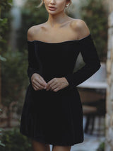 Minikleid mit Glitzereinfassung, schulterfrei und langen Ärmeln für Damen