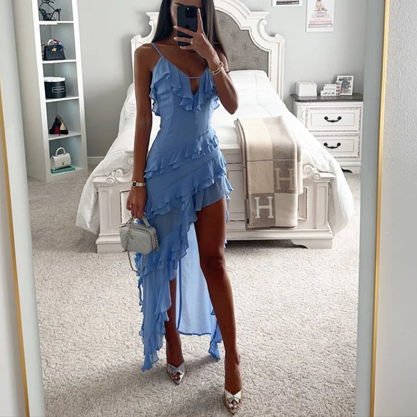 Damen Elegantes gerafftes Partykleid mit hohem Schlitz