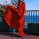 Damen Elegantes langärmeliges Maxikleid mit Schlitz