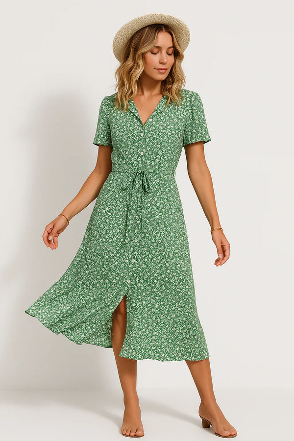 Damen Florales Hemdblusen Sommerkleid