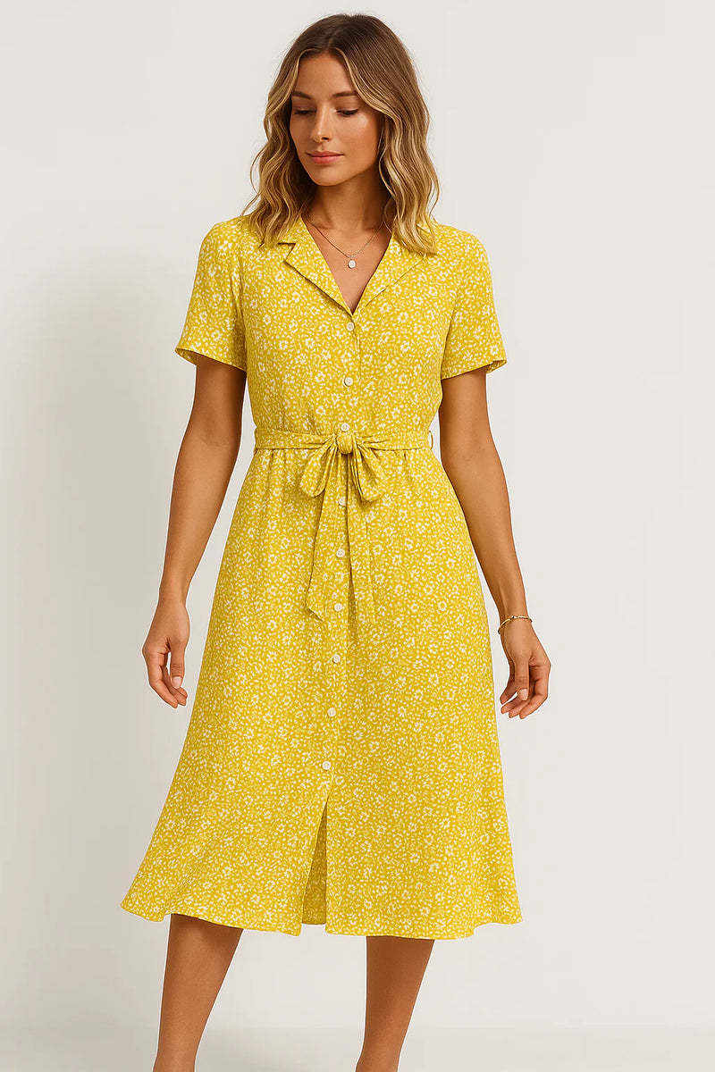 Damen Florales Hemdblusen Sommerkleid