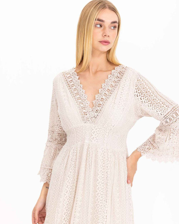 Damen Klassisch Boho Spitzenkleid