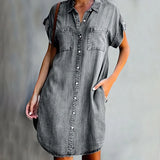 Damen Klassisches Denim-Sommerkleid