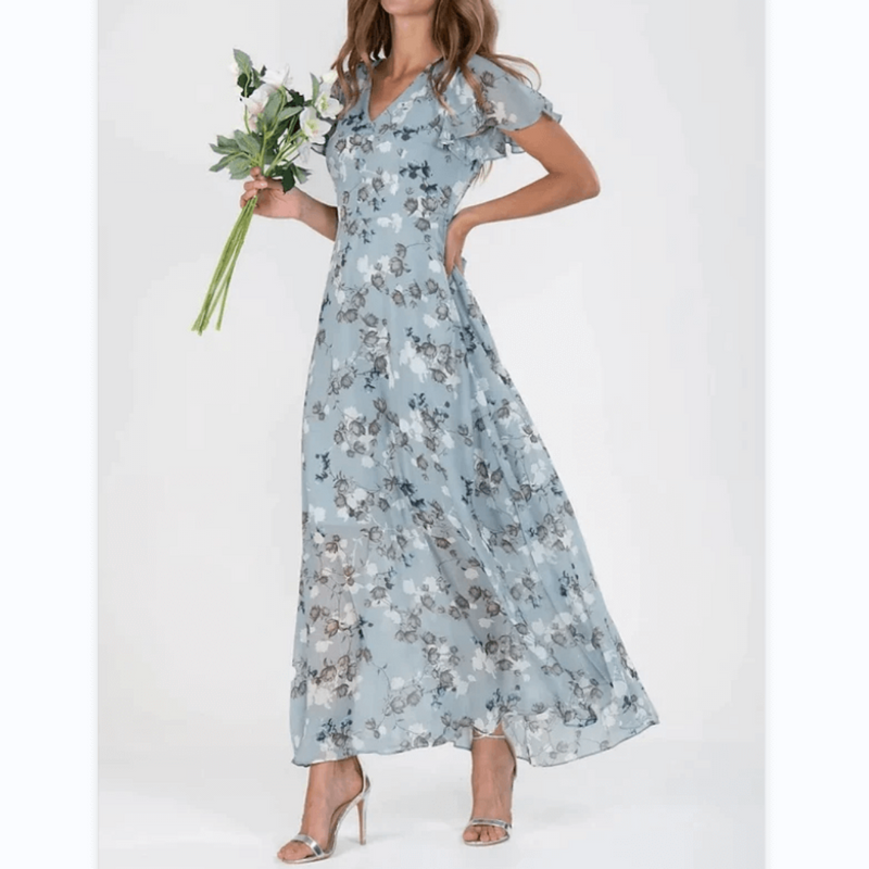 Damen Maxikleid mit Blumen – Sommerliches Festkleid für Hochzeitsgäste & Events