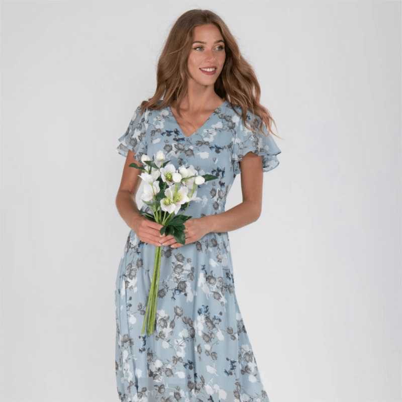 Damen Maxikleid mit Blumen – Sommerliches Festkleid für Hochzeitsgäste & Events