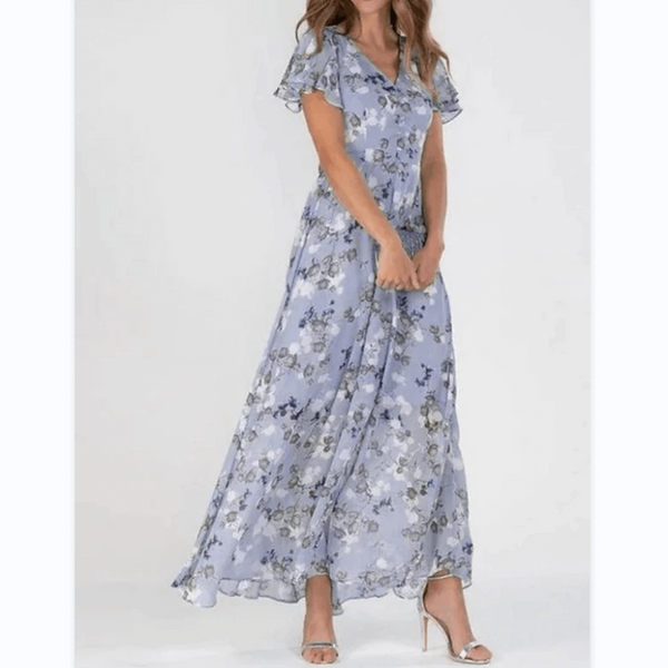 Damen Maxikleid mit Blumen – Sommerliches Festkleid für Hochzeitsgäste & Events