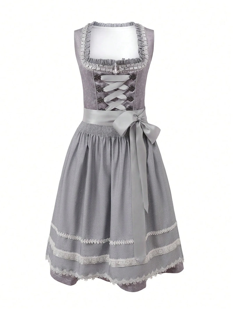 Damen Traditionelles Spitzendirndl Kleid