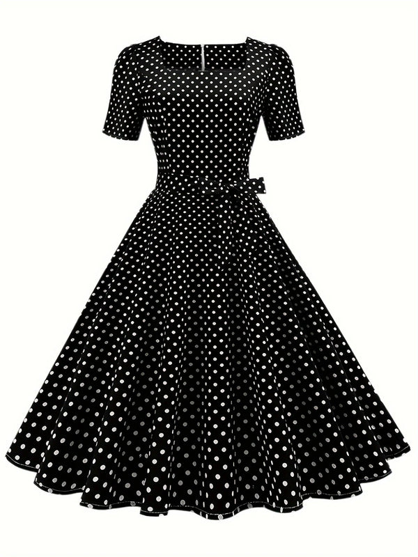 Damen Vintage Tupfen Swingkleid