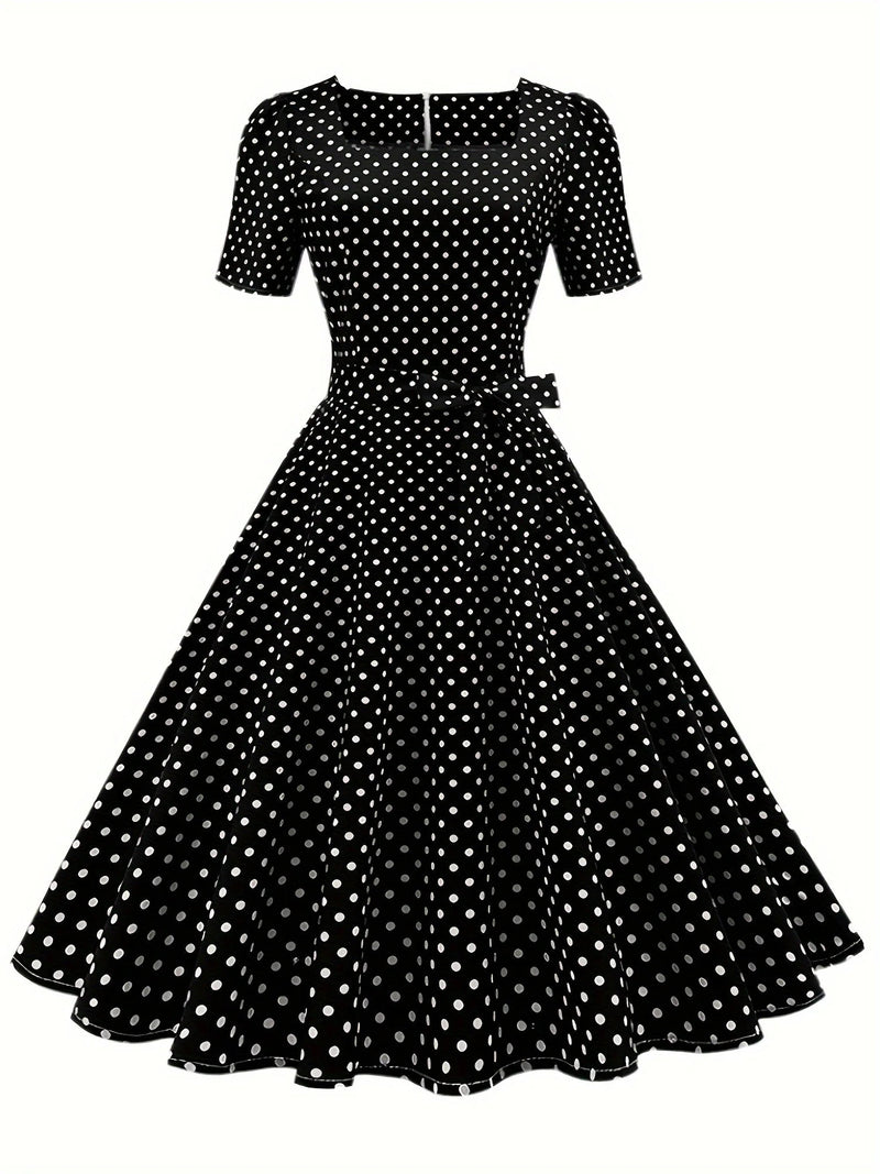 Damen Vintage Tupfen Swingkleid