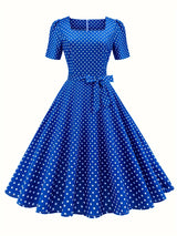 Damen Vintage Tupfen Swingkleid