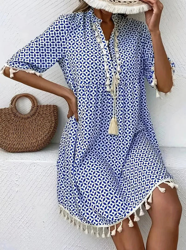 Damen Elegantes Boho Midi Sommerkleid