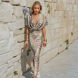 Damen Maxikleid mit gedrehtem V-Ausschnitt