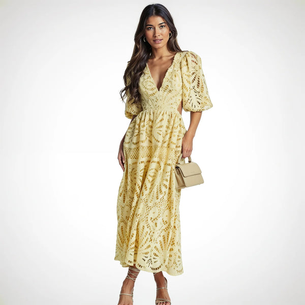 Damen Spitzenkleid in Midi-Länge