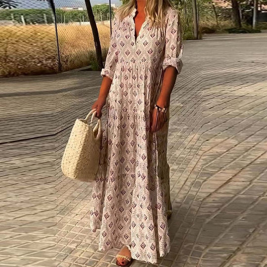 Dames Lässiges langärmeliges Boho-Sommerkleid