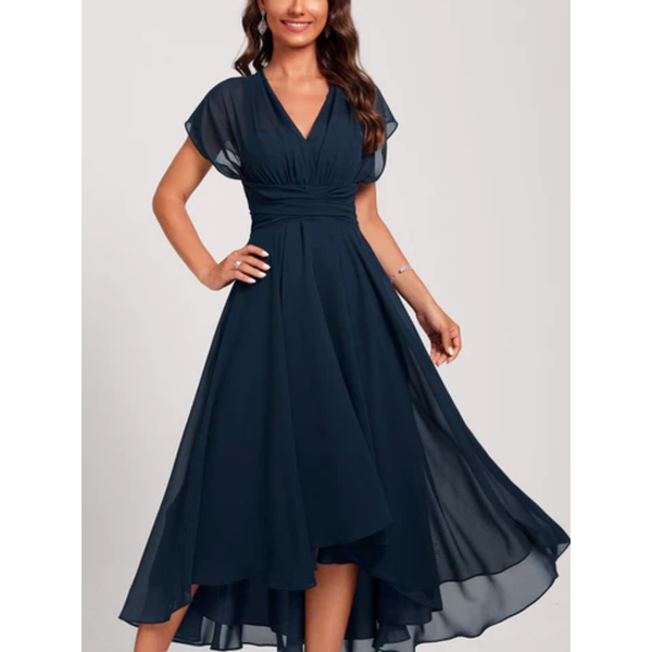 Elegantes Damen V-Ausschnitt Midi Kleid – Ausgestelltes Formelles Kleid für Hochzeiten & Festliche Anlässe