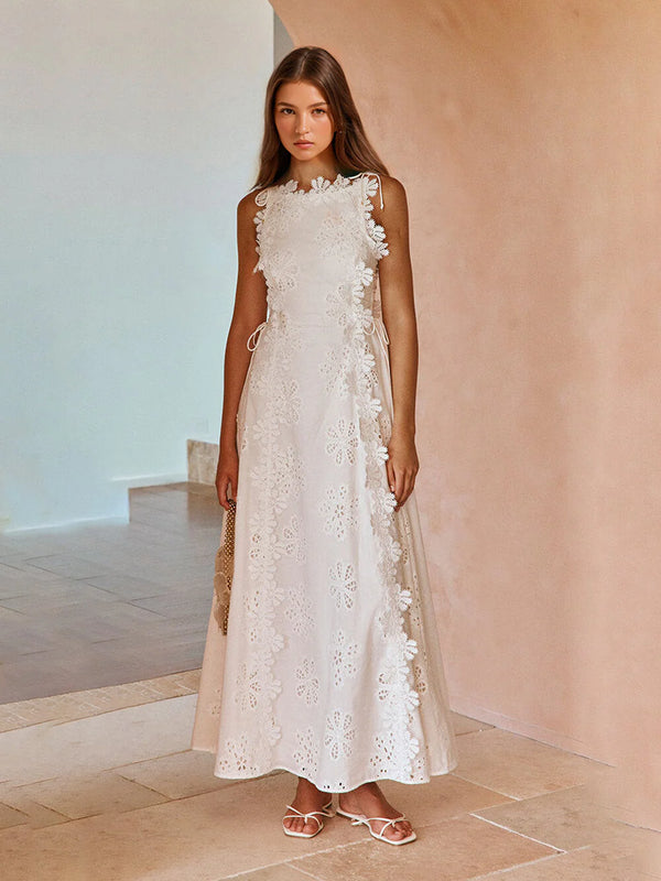 Frauen Elegantes Weißes Kleid mit voller Länge