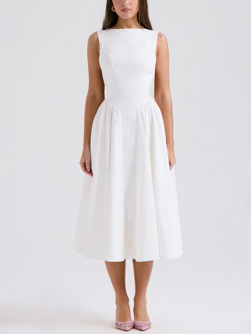 Stylisches Midikleid mit Rundhalsausschnitt, rückenfrei und ärmellos für Damen