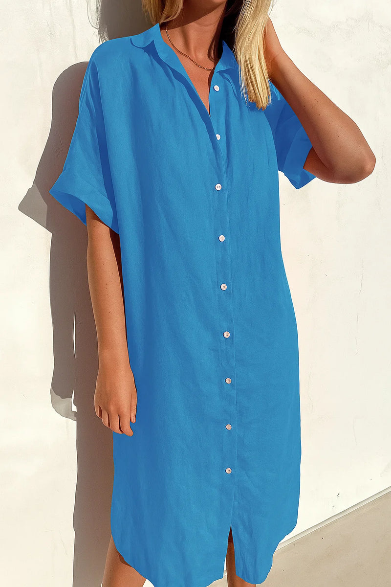 Damen Lockeres Hemdblusen Sommerkleid