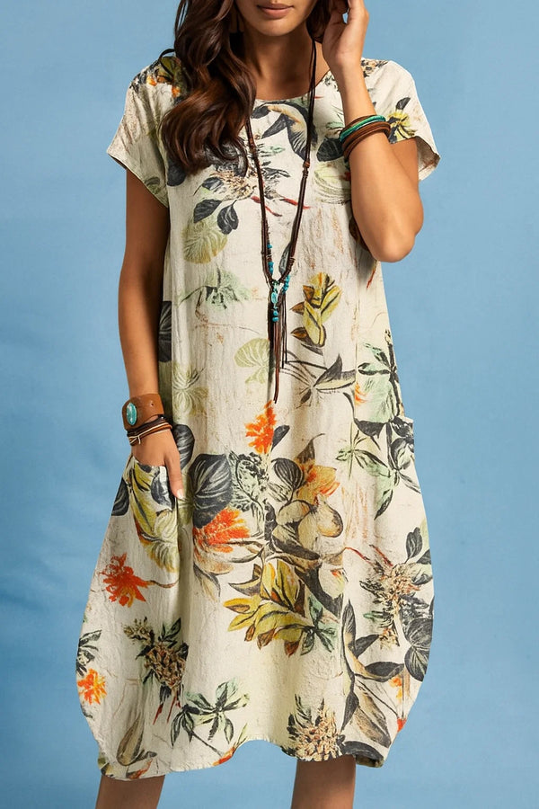 Damen Lässiges, locker sitzendes, geblümtes Sommerkleid