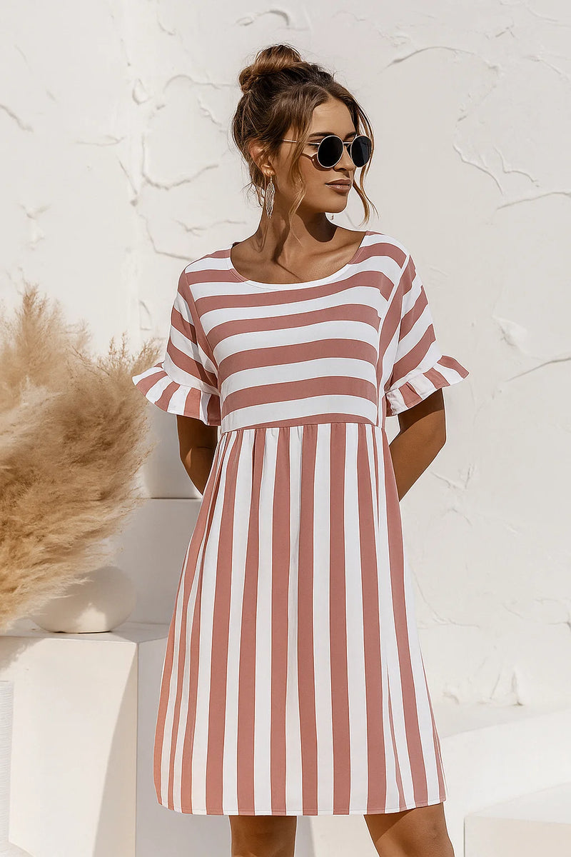 Damen Trendiges gestreiftes Sommerkleid