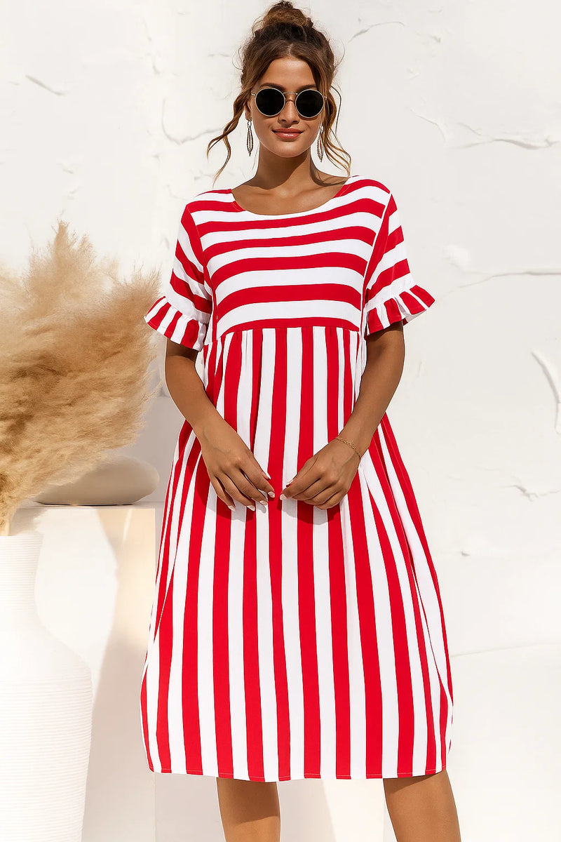 Damen Trendiges gestreiftes Sommerkleid