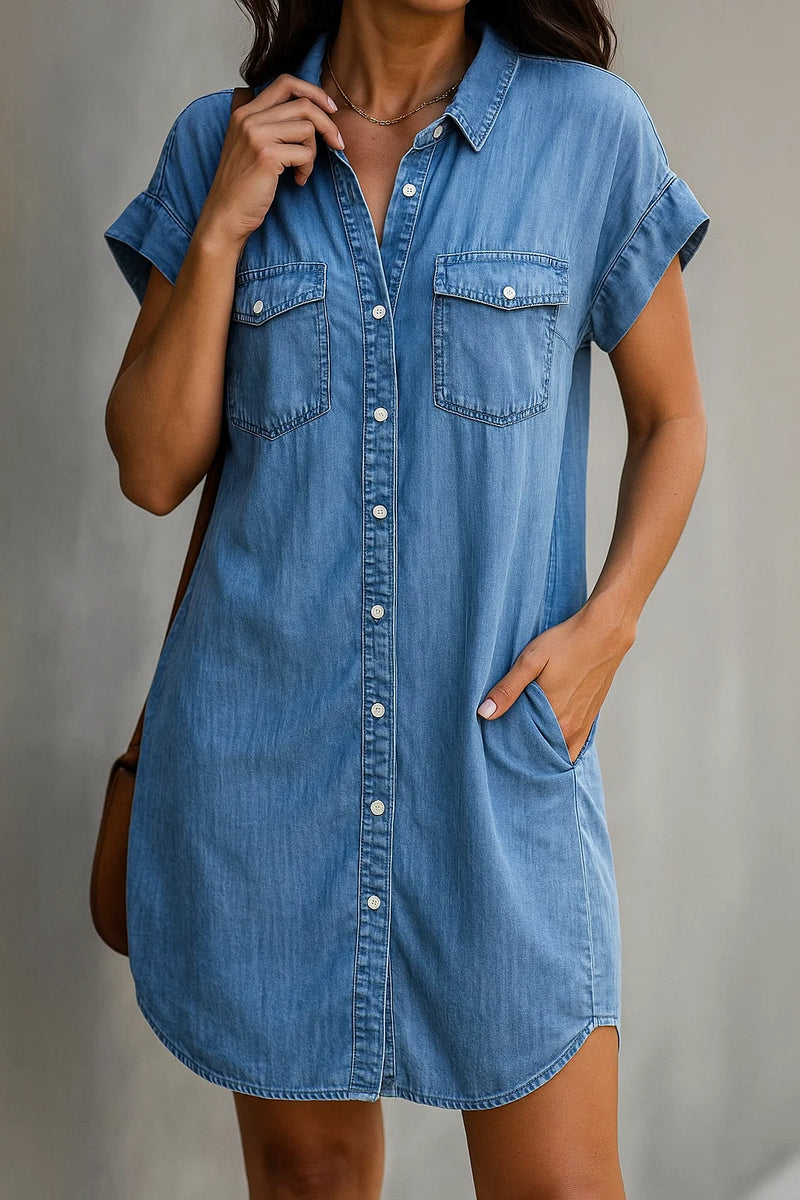 Damen Klassisches Denim-Sommerkleid